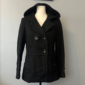 Spirit Elegant Black Hooded Peacoat